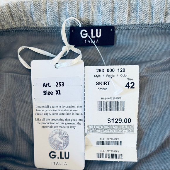 G.LU Italia Skirt Ombre Pleated Midi Gray Black lined wool cashmere medium NWT - Picture 2 of 5